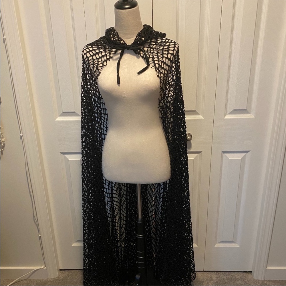Black Hooded fishnet cape